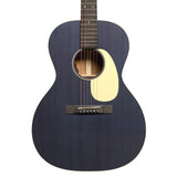 Martin 00L-16E Blue Denim body at three-quarter angle showing grained ivoroid pickguard