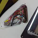 PRS Fiore Mark Lettieri — control cavity wiring detail with push/pull pots, capacitor, and 5-way blade switch — Paul's Guitar Hideout, Glens Falls NY