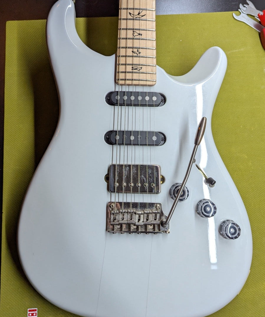 PRS Fiore Mark Lettieri Signature in Sugar Moon — front body shot reassembled, HSS pickup configuration with Fiore-S middle and neck plus Fiore-H bridge — Paul's Guitar Hideout, Glens Falls NY