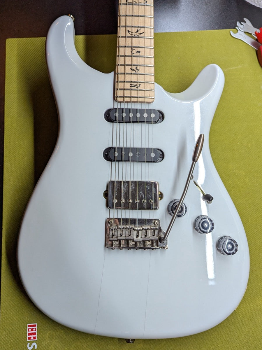 PRS Fiore Mark Lettieri Signature in Sugar Moon — front body shot reassembled, HSS pickup configuration with Fiore-S middle and neck plus Fiore-H bridge — Paul's Guitar Hideout, Glens Falls NY
