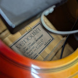 Ventura V-200S jumbo acoustic, cherry sunburst — serial and label close-up