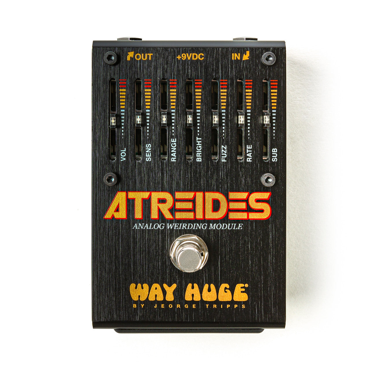 Way Huge WHE900 Atreides Analog Weirding Module pedal, purple enclosure with multiple control knobs