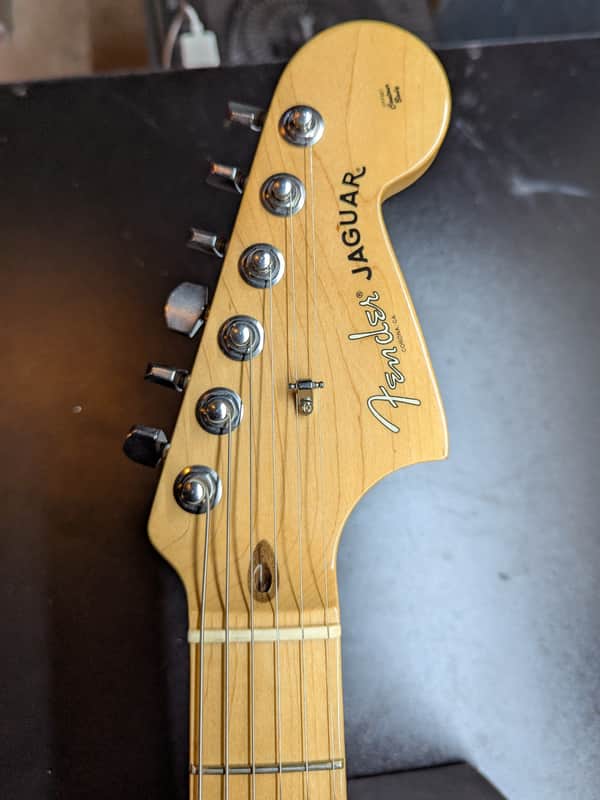 2017-2019 Fender American Professional Jaguar - headstock front with Jaguar logo - Pauls Guitar Hideout