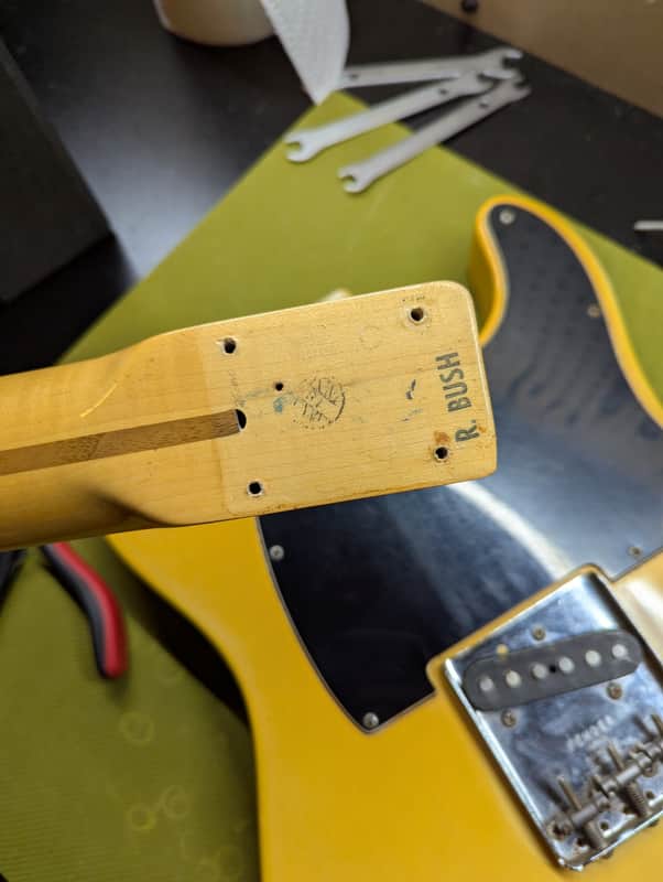 1975 Fender Telecaster - neck heel stamp R Bush detail - Pauls Guitar Hideout
