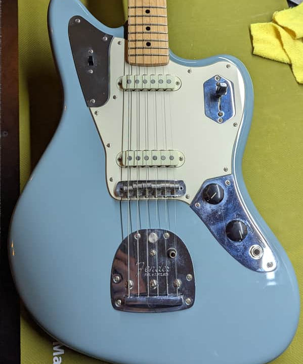 2017-2019 Fender American Professional Jaguar - body front pickups and controls close-up - Pauls Guitar Hideout
