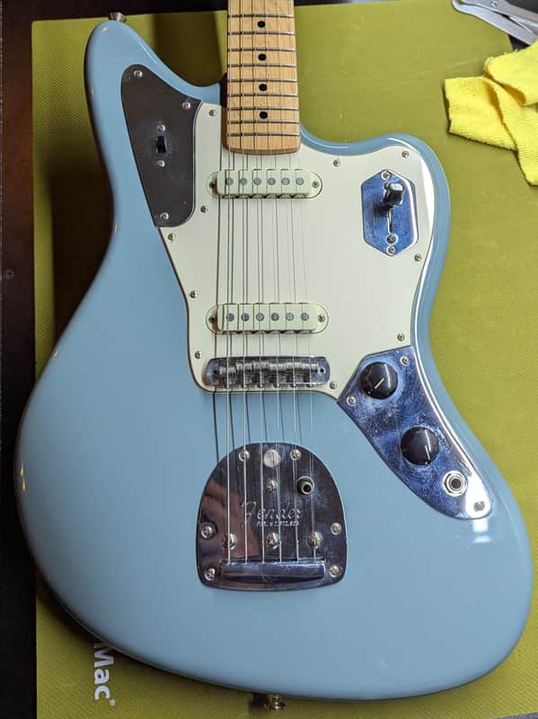 2017-2019 Fender American Professional Jaguar - body front pickups and controls close-up - Pauls Guitar Hideout