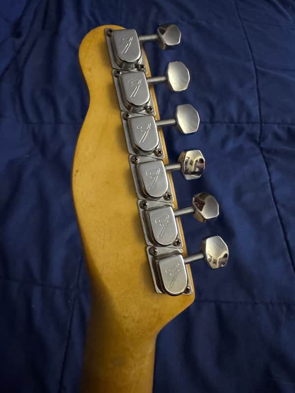 1972 Fender Mustang Neck Rosewood - headstock back tuners close-up - Pauls Guitar Hideout