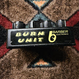 Barber Electronics Burn Unit, black: knob end with the yellow Burn Unit and Barber Electronics decal