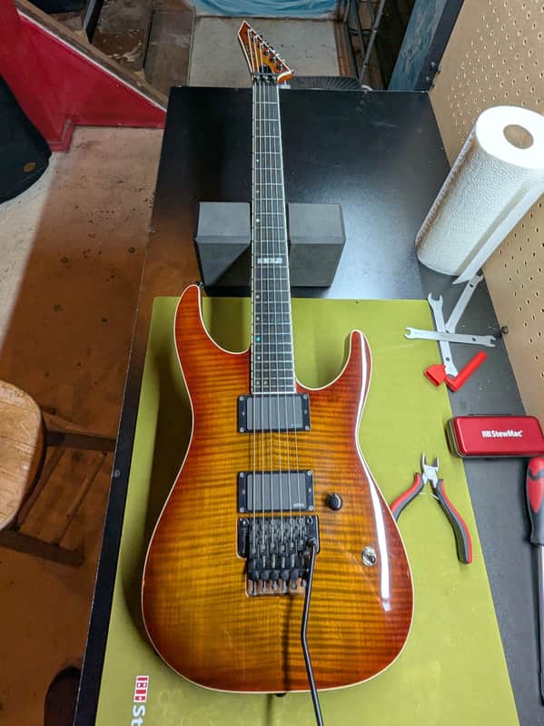 2013 ESP LTD Elite M-II - front full body on workbench - Pauls Guitar Hideout