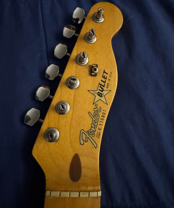 1981 Fender Bullet - headstock front with logo and serial - Pauls Guitar Hideout