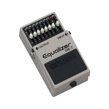 Boss GE-7 Equalizer at an angle, sliders set in a rising curve, output jack on the side