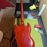 2019 Gibson SG Standard Bass - back full body on workbench - Pauls Guitar Hideout