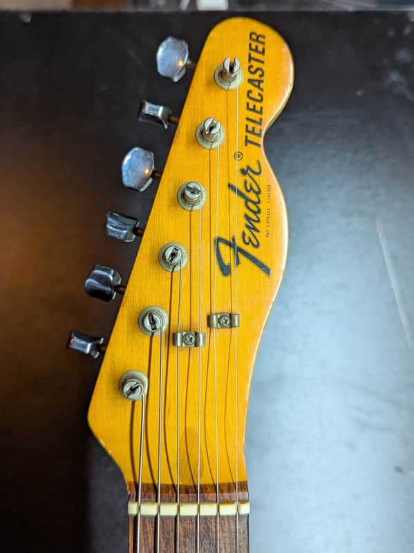 1975 Fender Telecaster - headstock front with logo and tuners - Pauls Guitar Hideout