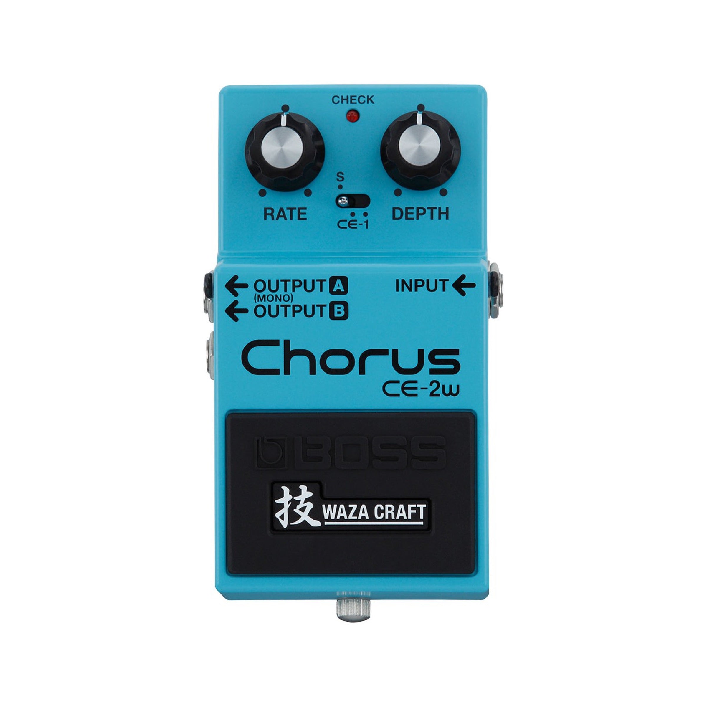 Boss CE-2W Chorus pedal, metal enclosure with Pedal switch, Standard/CE-1 Mode switch, RATE knob, and DEPTH knob.