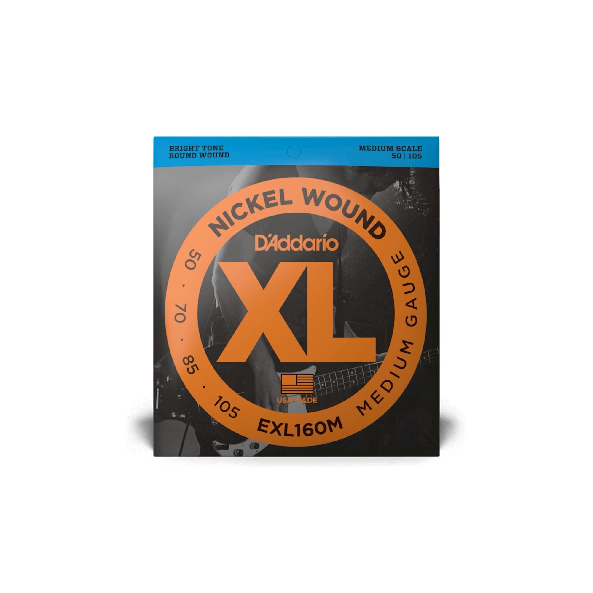 D'Addario EXL160M medium scale bass strings, package front