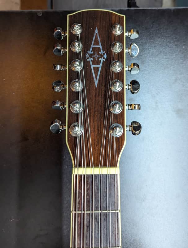 Alvarez AJ-60SC/12 - headstock front with Alvarez logo - Pauls Guitar Hideout