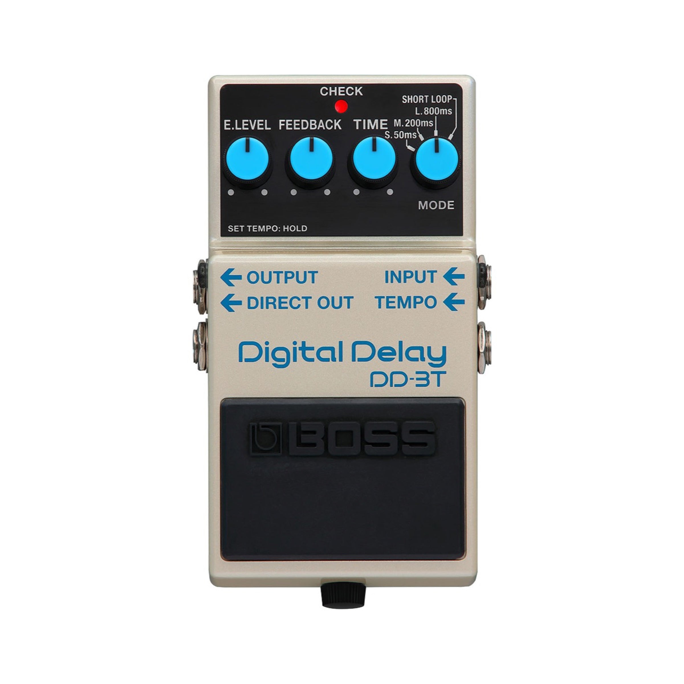 Boss DD-3T Digital Delay pedal, dark enclosure with MODE, TIME, FEEDBACK, and E.LEVEL knobs