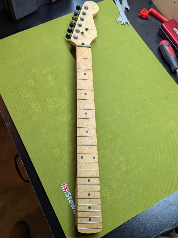 Mighty Mite Strat neck - front full length maple fretboard - Pauls Guitar Hideout
