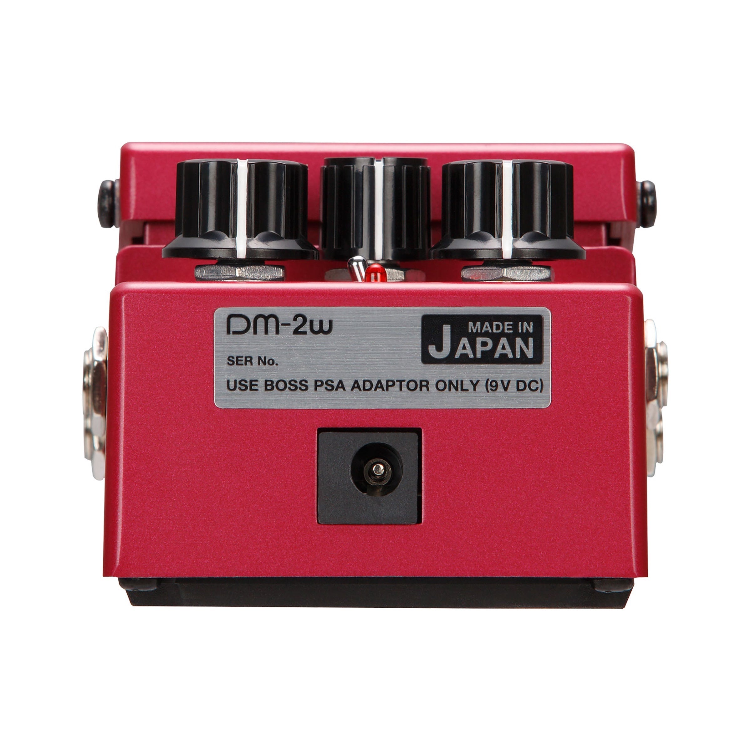 Boss DM-2W rear panel with the Made in Japan plate, serial label and 9V DC input jack