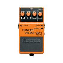 Boss DS-2 TURBO Distortion pedal, gray enclosure with TURBO selector knob, DIST knob, TONE knob, LEVEL knob
