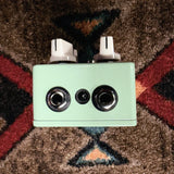 EarthQuaker Devices Westwood, seafoam green: knob end with two 1/4 inch jacks and the power jack between them
