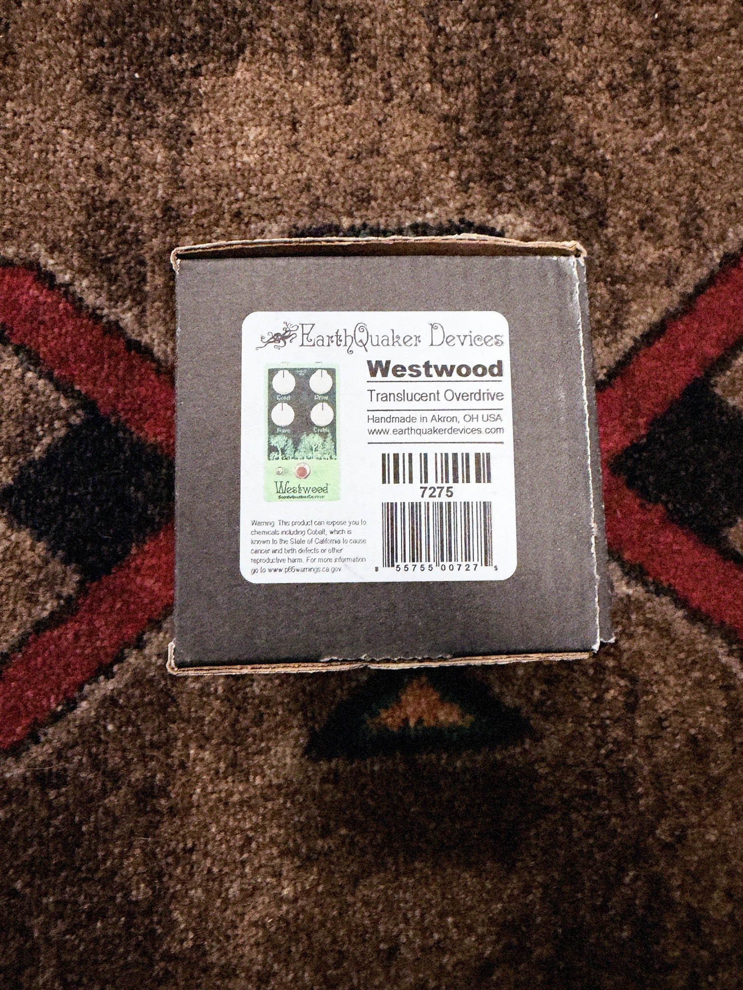 EarthQuaker Devices Westwood, seafoam green: original box label reading Westwood Translucent Overdrive, numbered 7275 like the pedal