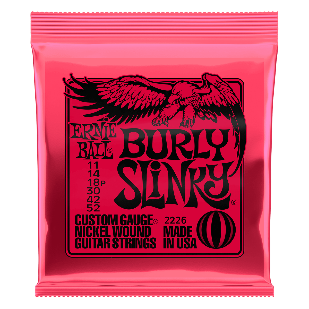 Ernie Ball Burly Slinky nickel wound electric guitar strings, 11-52 gauge, front of package