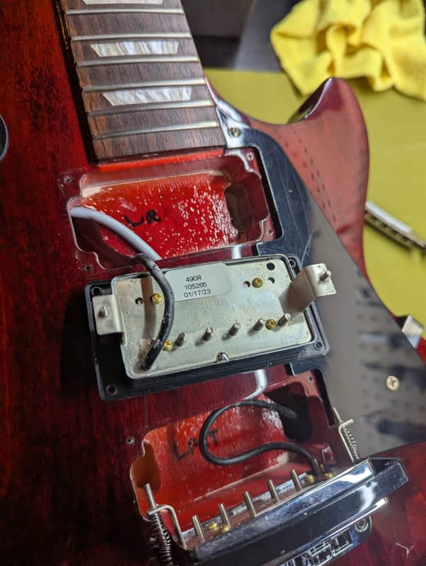 2019-2024 Gibson Les Paul Studio Wine Red - neck pickup cavity close-up - Pauls Guitar Hideout