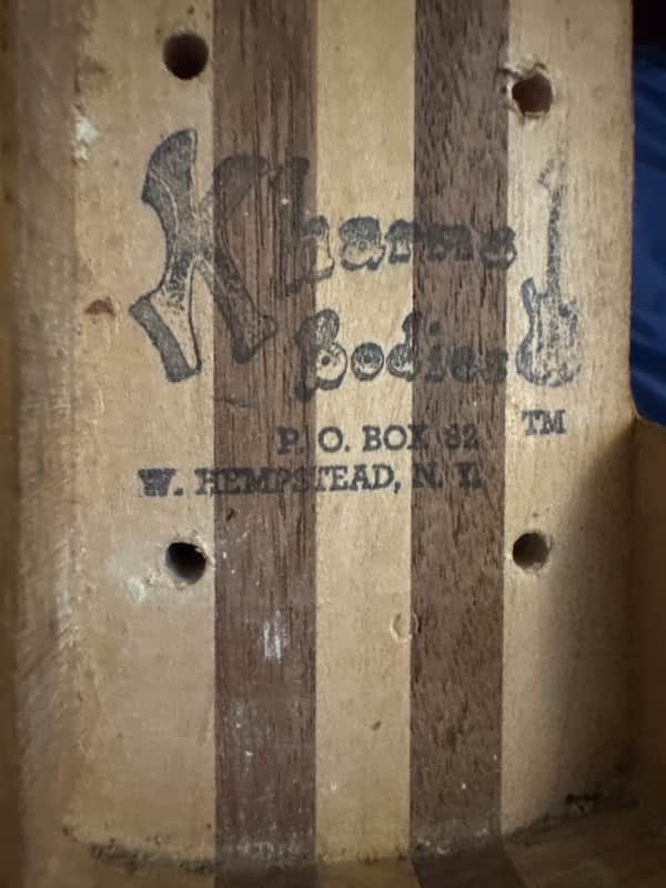 75-80 Kharma P Bass Walnut - Kharma Bodies stamp close-up - Pauls Guitar Hideout