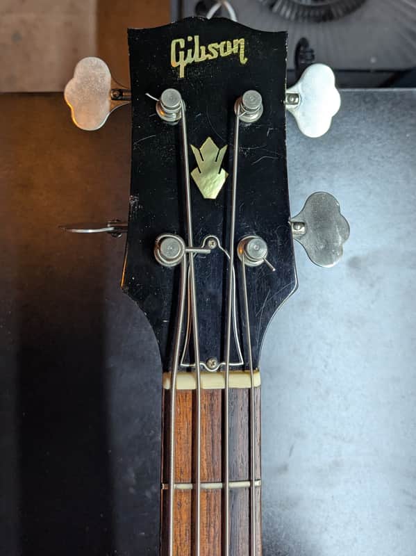 1967 Gibson EB-2 - headstock front with logo and crown - Pauls Guitar Hideout