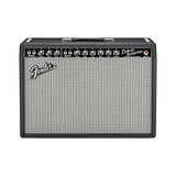 Fender '65 Deluxe Reverb 1x12 tube combo amp, front view with the black control panel and silver grille