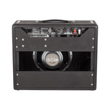 Fender '68 Custom Princeton Reverb rear view with the back panel open on the Celestion TEN 30 speaker, power switch, speaker outputs and footswitch jack