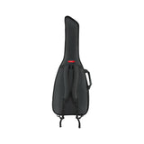 Fender FESS610 short scale electric guitar gig bag in black, back with backpack straps