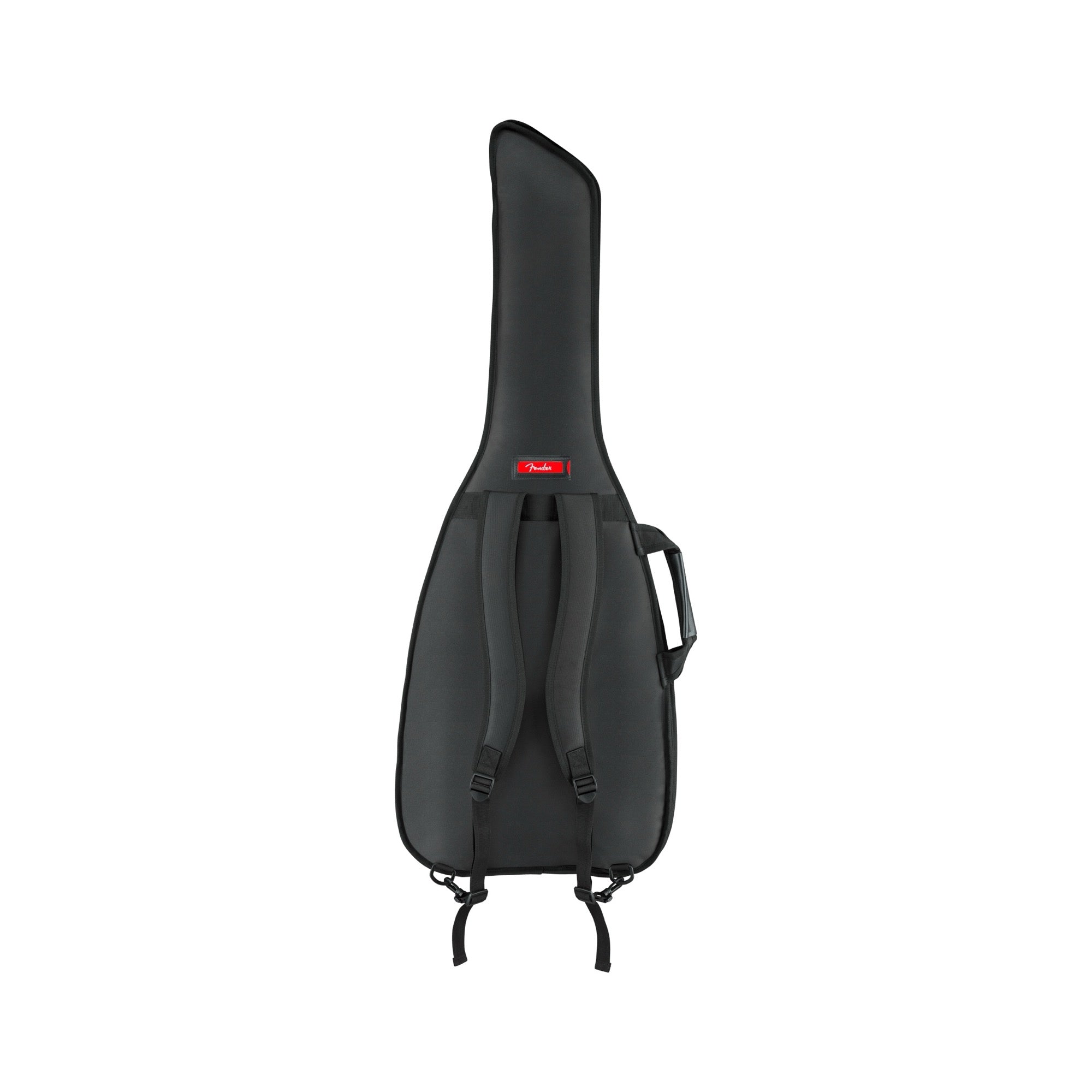 Fender FESS610 short scale electric guitar gig bag in black, back with backpack straps