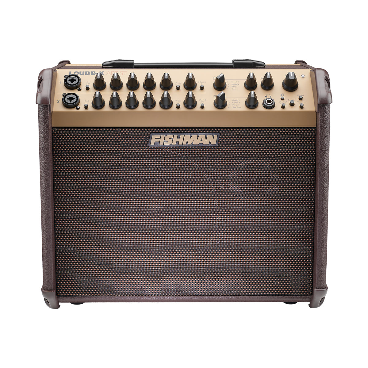 Fishman Loudbox Artist BT acoustic amplifier, front view showing both channel control panels and knobs