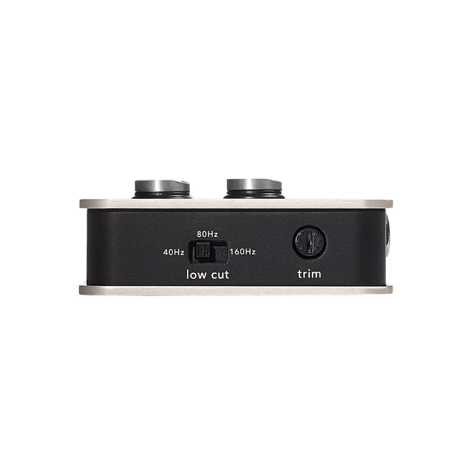 Fishman Platinum Stage EQ/DI preamp, end panel with the three-position low cut switch and input trim