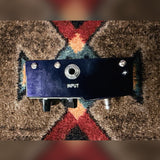 Fulltone PlimSoul, dark blue and silver: right side with the input jack and a small paint chip near the back end