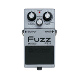 Boss FZ-5 Fuzz, silver enclosure, top view showing the Level, Mode and Fuzz knobs with the Boost range marked and the COSM badge