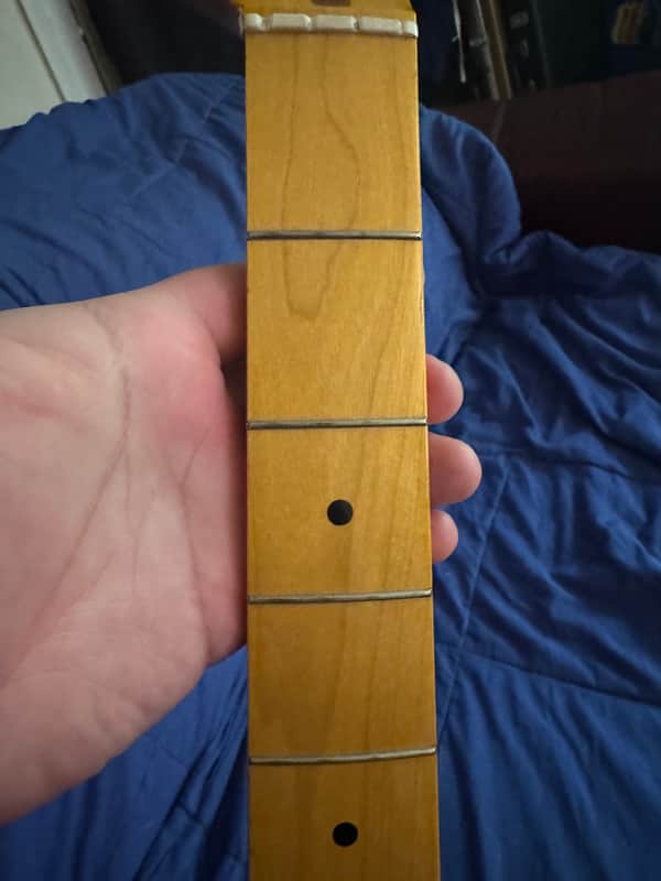 1990s Fender 51 Precision Bass - fretboard lower frets close-up - Pauls Guitar Hideout