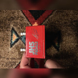 JHS AT+, red: footswitch end printed with the JHS Pedals logo, The AT + and a signature