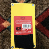 JHS Double Dragon Lo-Fi Octave Device, yellow: bottom with the JHS Pedals label, Designed and Built in Kansas City USA, and serial sticker 0284 8563