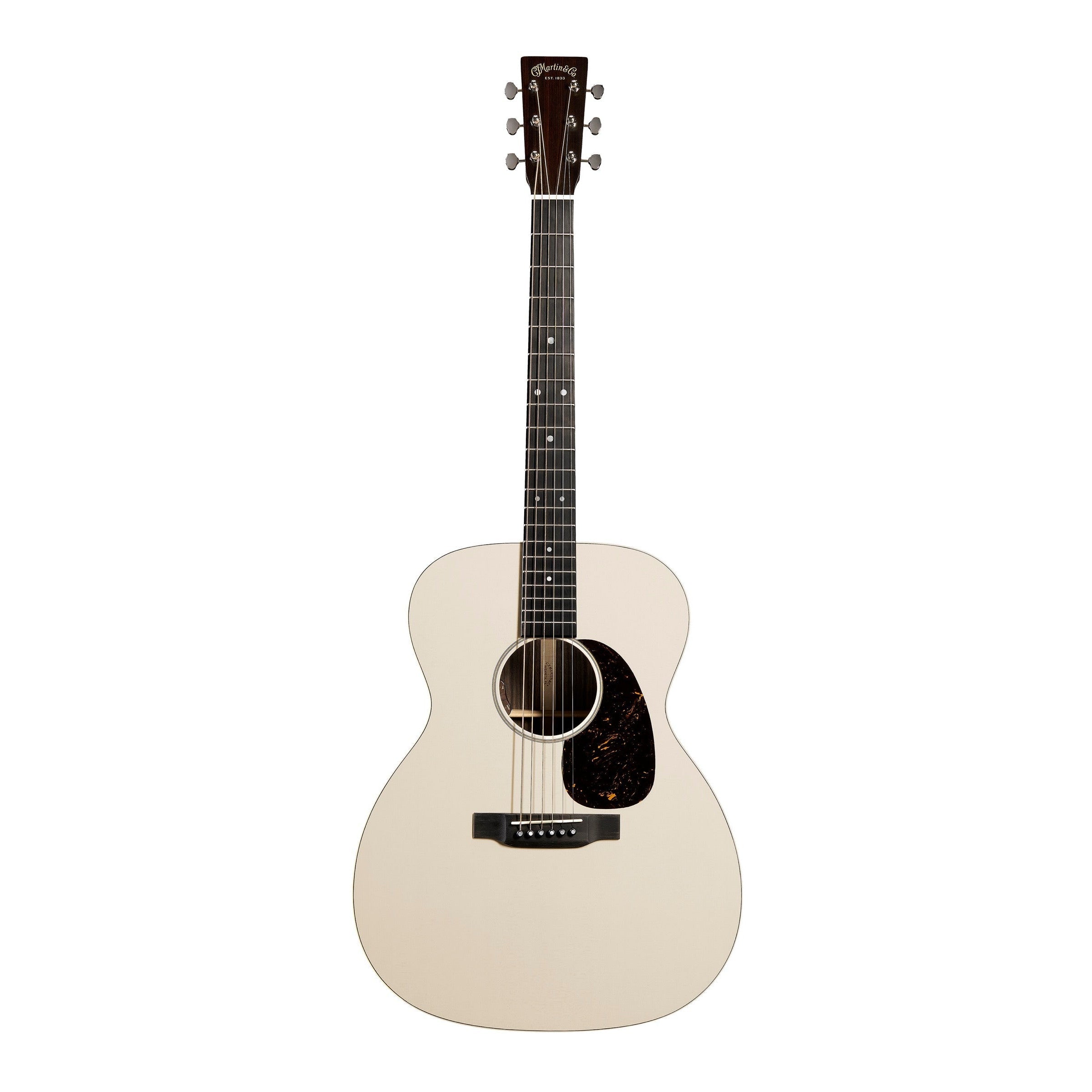 Martin J-16E Cream gloss spruce top with multi-stripe binding, full front