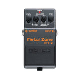 Boss MT-2 Metal Zone pedal, black enclosure with DIST, MID FREQ, HIGH/LOW, and LEVEL knobs