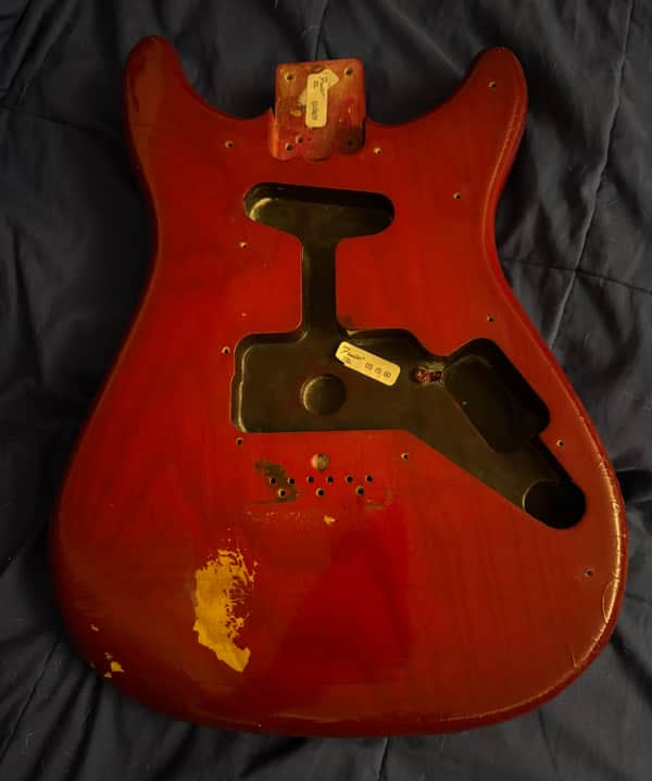 Late 70s Fender Lead Body Red - front with pickup cavities - Pauls Guitar Hideout