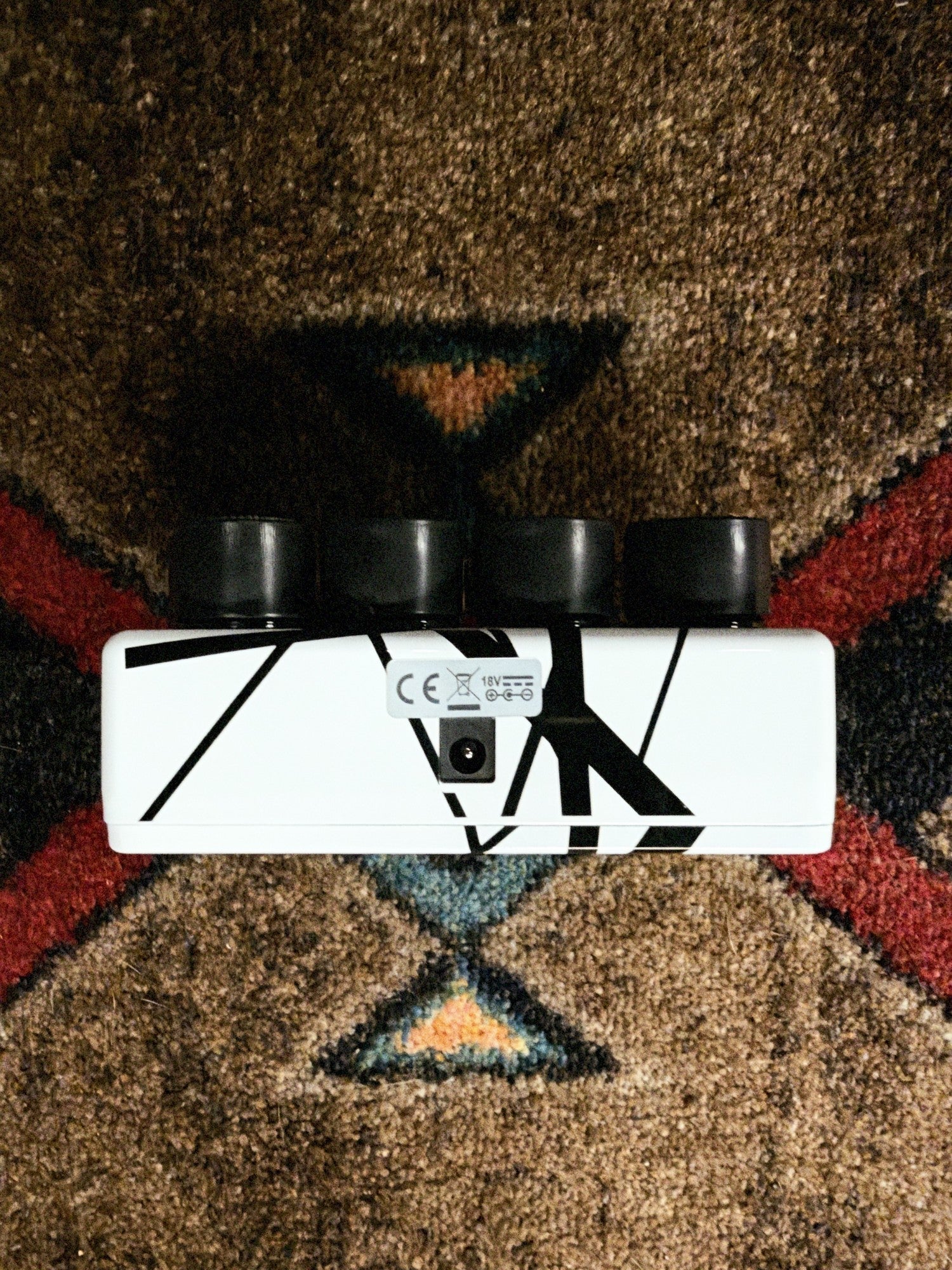 MXR EVH117 Flanger, white with black stripes: top end with the power jack and the 18V label