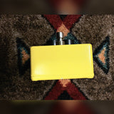 MXR M104 Distortion+, yellow: footswitch end of the enclosure