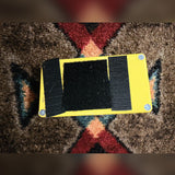 MXR M104 Distortion+, yellow: bottom plate with four screws and small chips along one edge