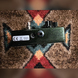 MXR M169 Carbon Copy Analog Delay, dark green sparkle: right side with the 9 volt label, the power jack and the input jack
