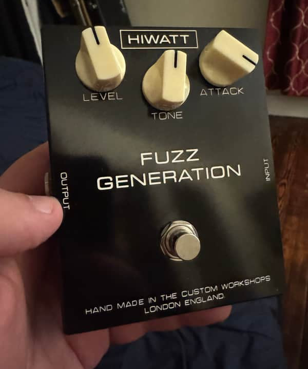 2010s Hiwatt Fuzz Generation - pedal top view with knobs and footswitch - Pauls Guitar Hideout