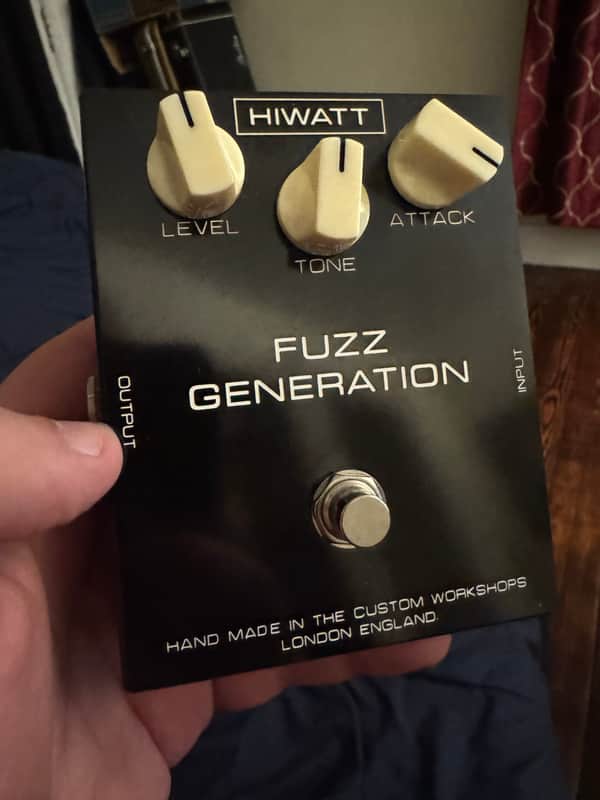 2010s Hiwatt Fuzz Generation - pedal top view with knobs and footswitch - Pauls Guitar Hideout